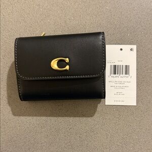 Coach Black Card Holder with Gold Zipper
